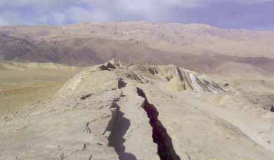 Figure 3. Neotectonic activity in the Hindu Kush resulting in dramatic uplift and displacement of the crust, as viewed in this photo of the Bande-Azhdar, Bamiyan, in central Afghanistan. photo by Daud Saba